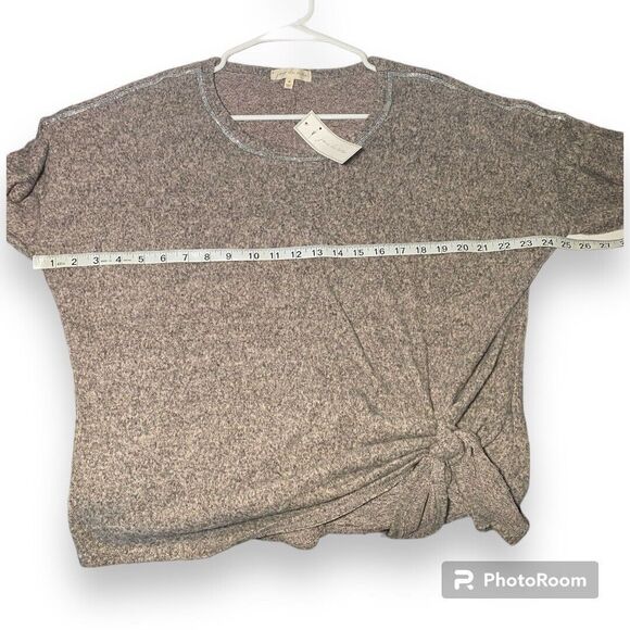 Joie de Vivre Womens Top Size M Gray Beaded Half Sleeve Tie Front Pullover Fall - Picture 4 of 8